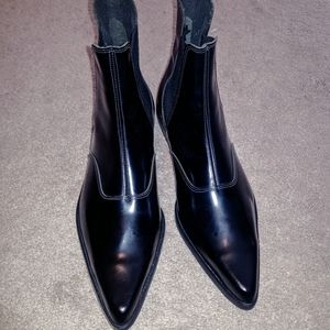Women's Black Leather Chelsea Boots, Size 9